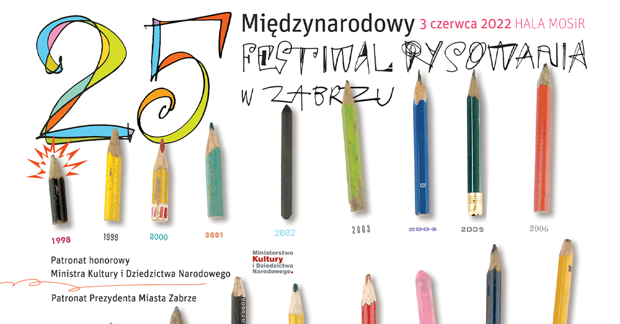 baner 25. międzynarodowego festiwalu rysowania, kolorowe kredki
