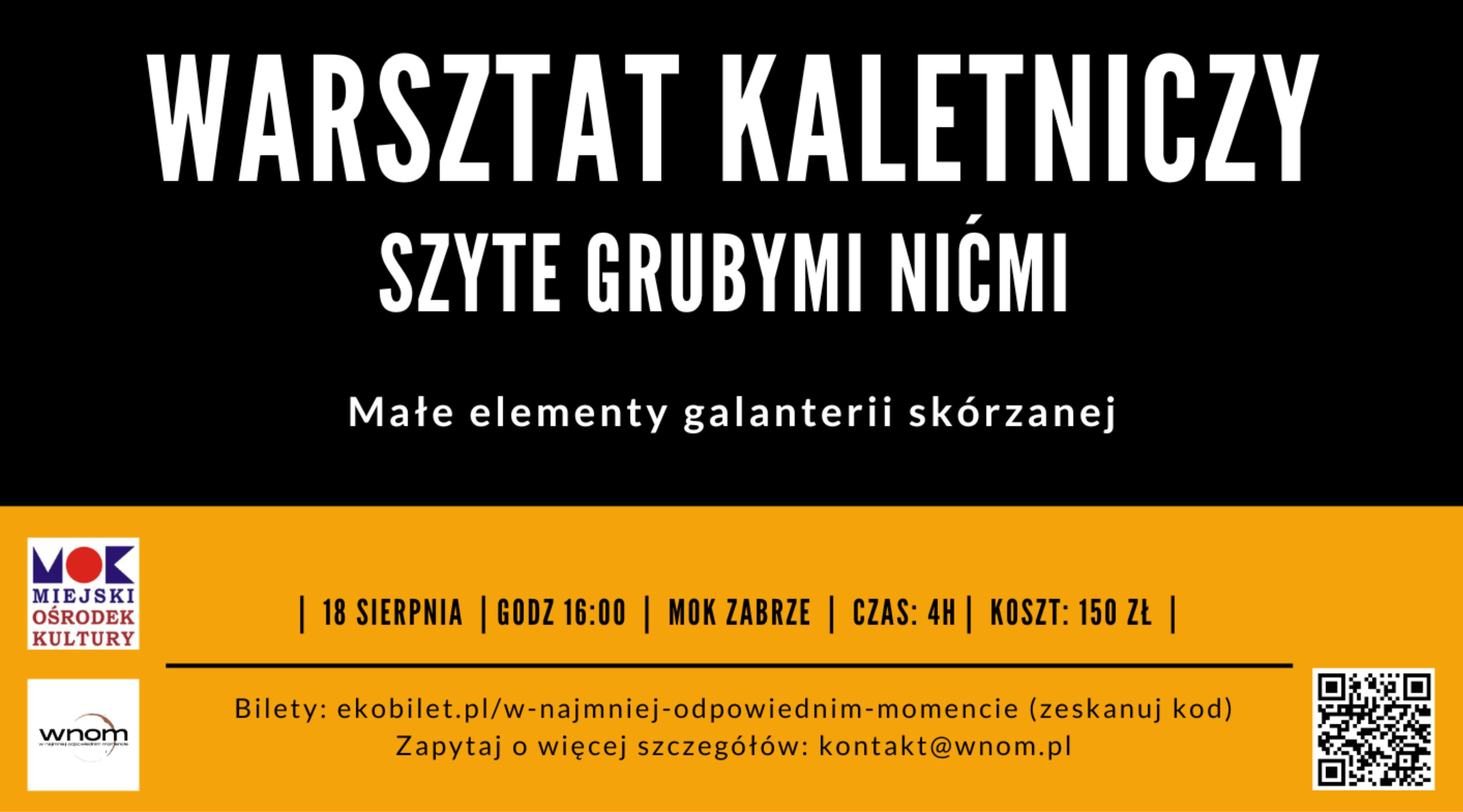żółto-czarny baner promujący warsztaty kaletnicze