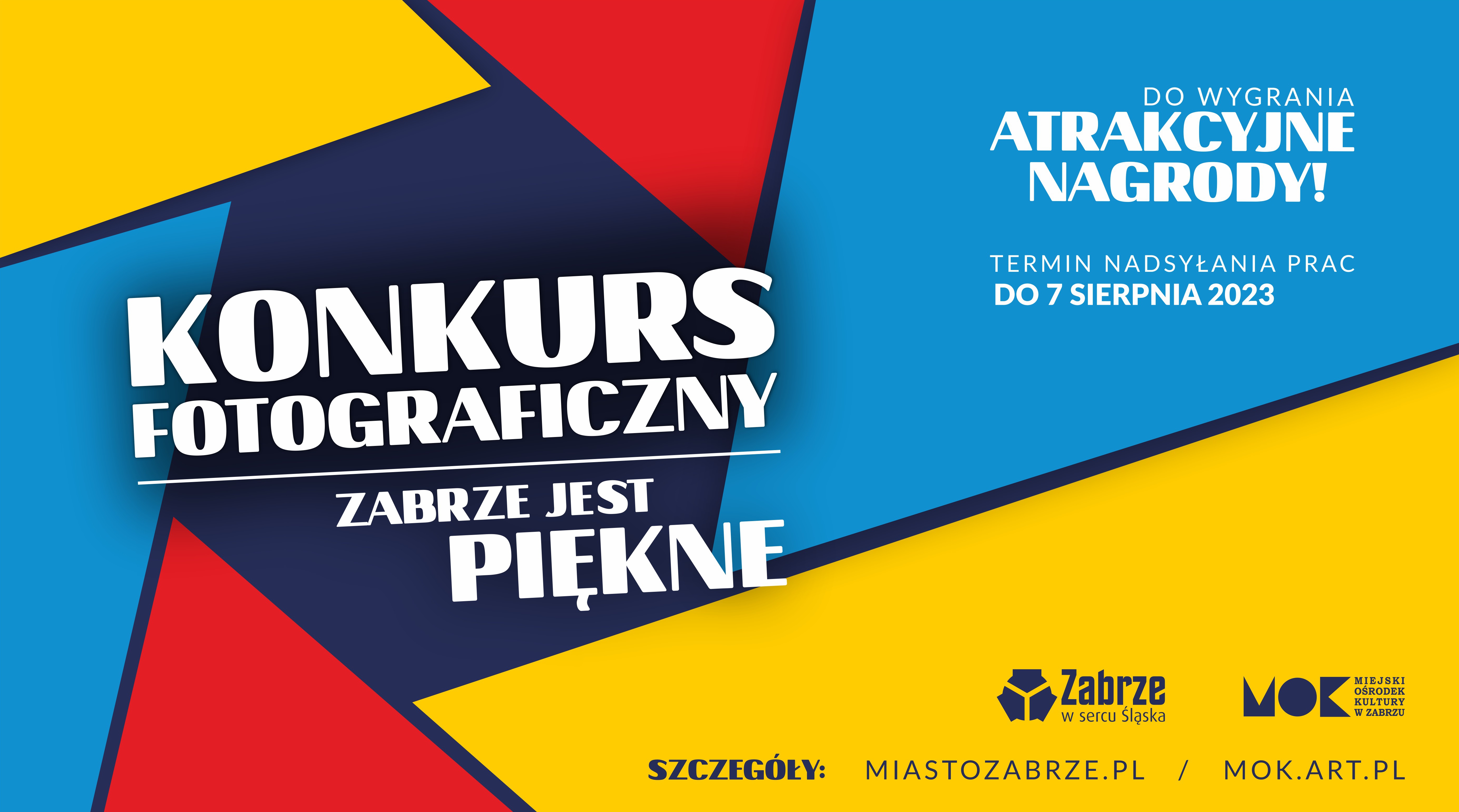 zółto-niebiesko-czerwono-granatowy baner promujący konkurs fotograficzny