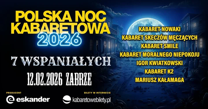 Grafika promocyjna wydarzenia Polska Noc Kabaretowa 2026 — Siedmiu wspaniałych