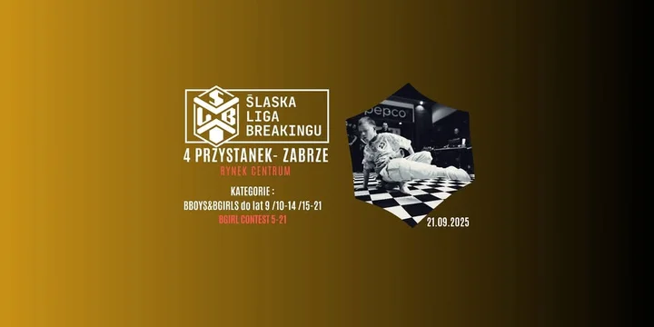 Obrazek przedstawia grafikę promocyjną wydarzenia Eliminacje Śląskiej Ligi Breaking w Zabrzu – 21 września 2025