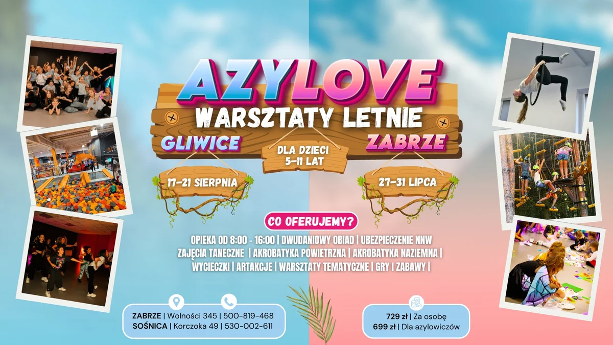 Grafika promocyjna wydarzenia AZYLOVE WARSZTATY LETNIE 2026 dla dzieci