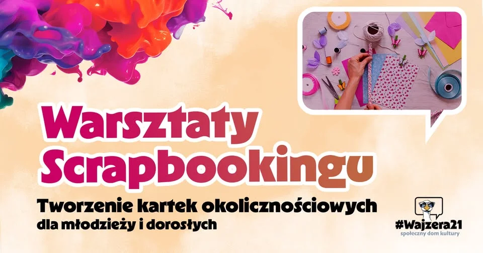 Grafika promocyjna wydarzenia Kartka w kształcie motyla – warsztaty scrapbookingu