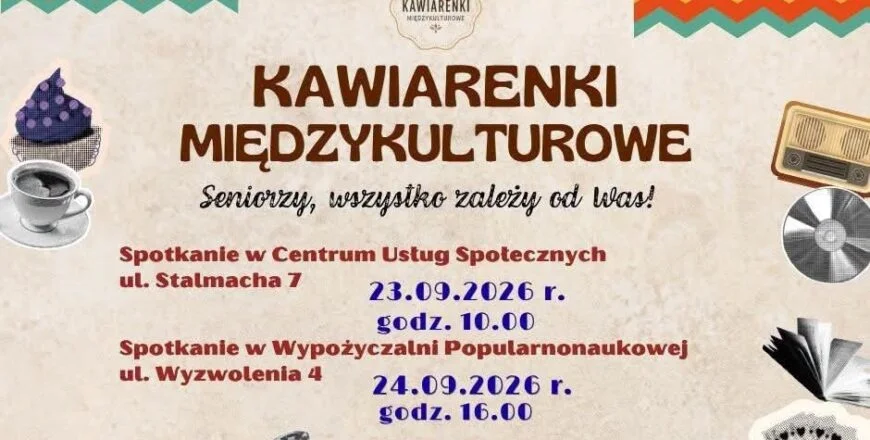 Grafika promocyjna wydarzenia Kawiarenki Sąsiedzkie – spotkajmy się przy jednej kawie