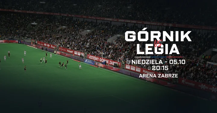 Obrazek przedstawia grafikę promocyjną wydarzenia Spotkanie Górnik Zabrze kontra Legia Warszawa — 11. kolejka PKO BP Ekstraklasy