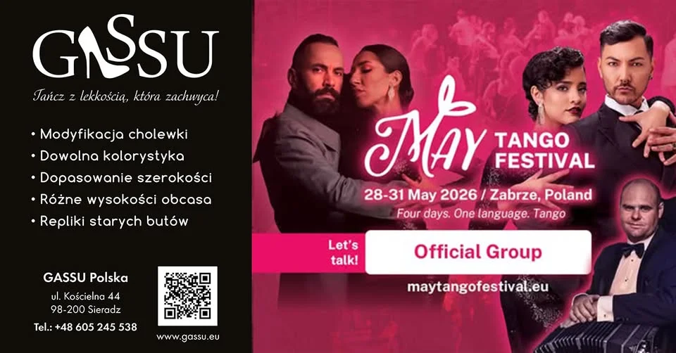 Grafika promocyjna wydarzenia May Tango Festival 2026 w Zabrzu — cztery dni tanga, muzyki i pokazów