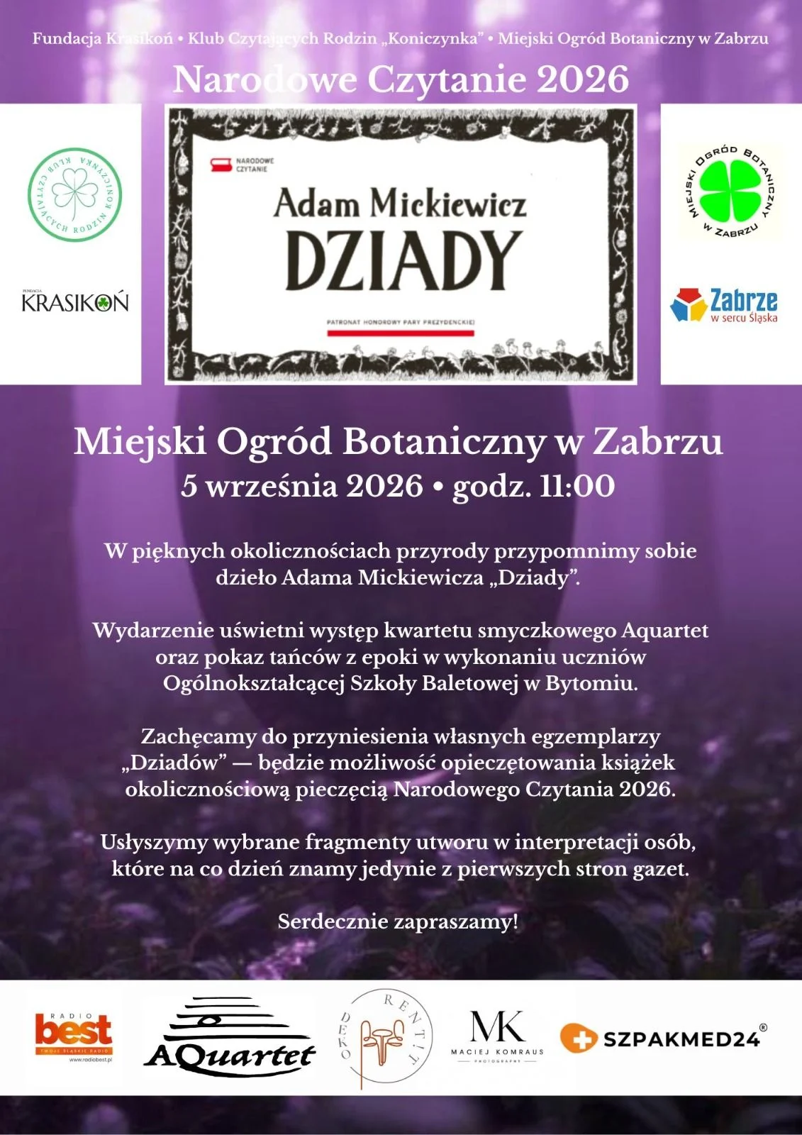 Grafika promocyjna wydarzenia Narodowe Czytanie w Zabrzu