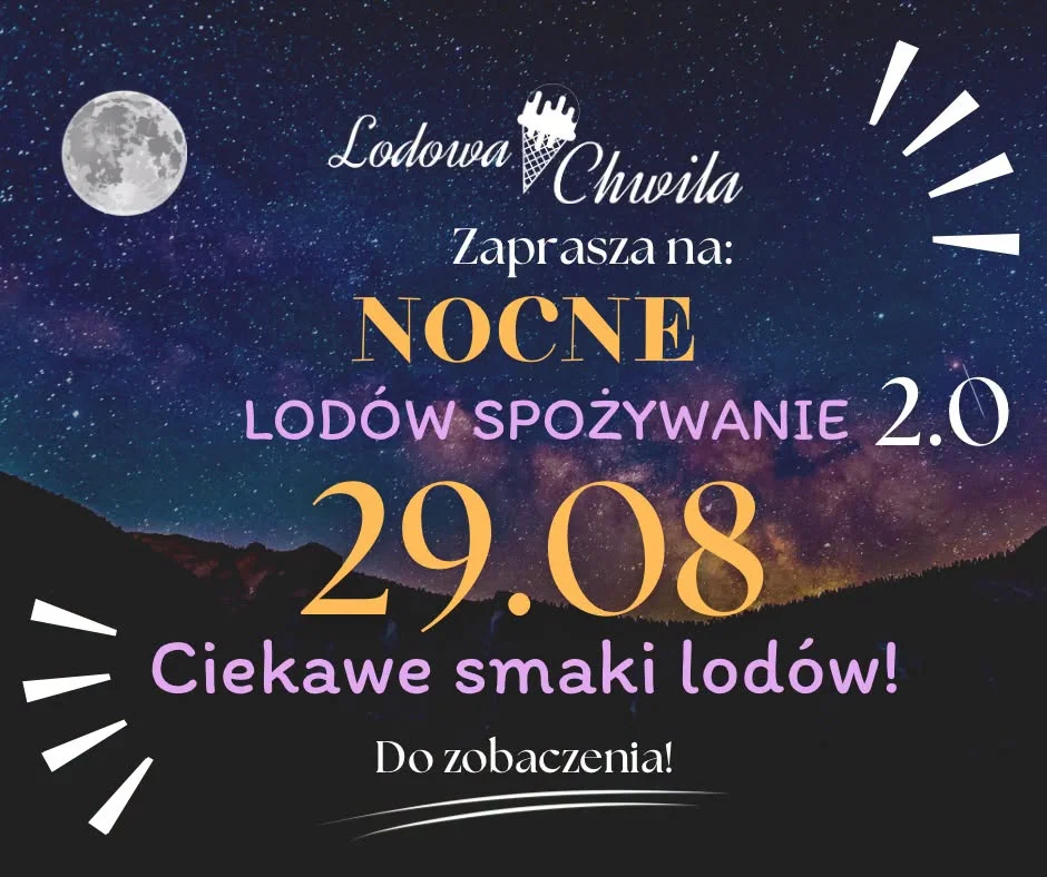 Grafika promocyjna wydarzenia Noce Lodów Spożywanie – wakacyjne pożegnanie