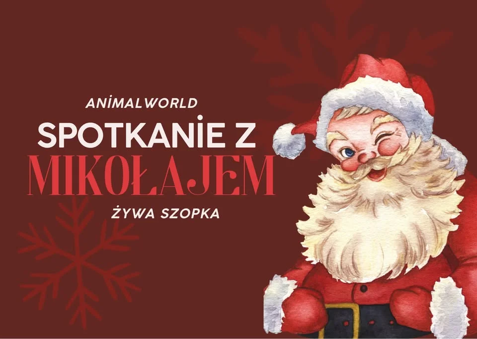 Grafika promocyjna wydarzenia Spotkanie z Mikołajem w Mini Zoo