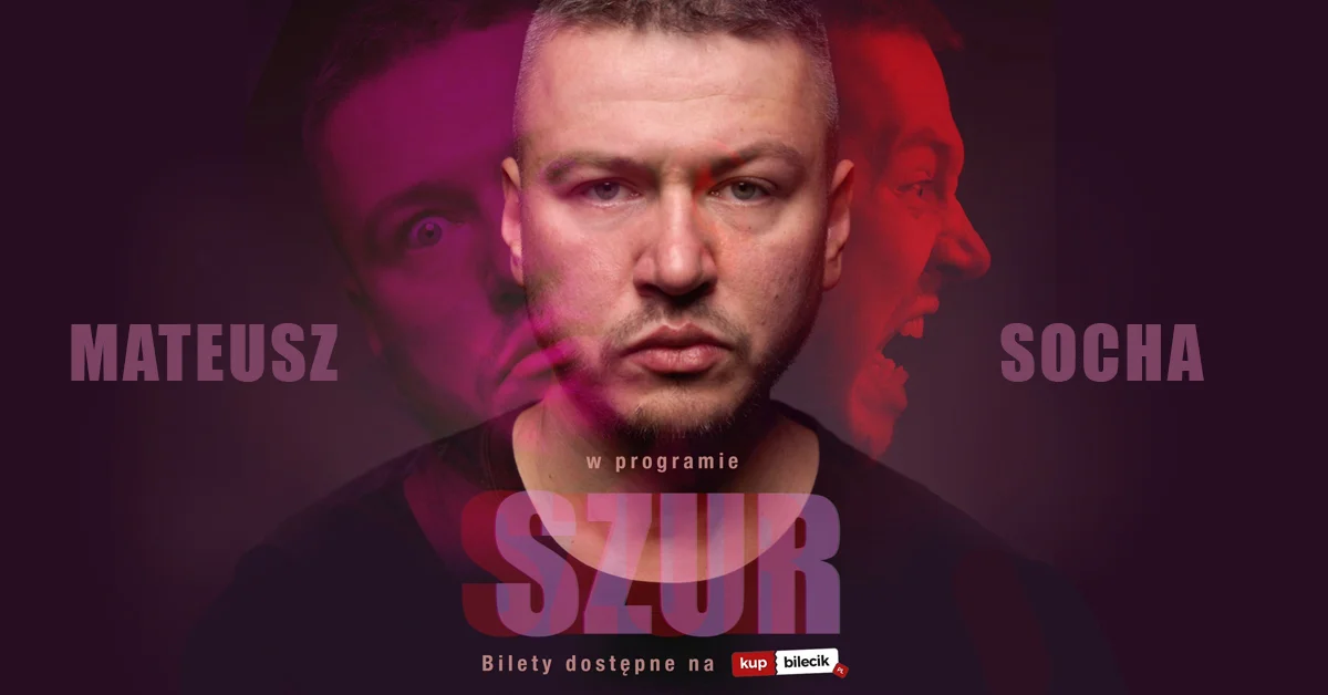 Grafika promocyjna wydarzenia Stand-up Mateusza Sochy w Zabrzu