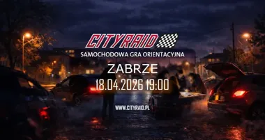Grafika promocyjna wydarzenia CITYRAID Zabrze – samochodowa gra orientacyjna z nagrodami