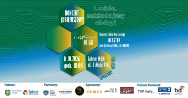 Grafika promocyjna wydarzenia „Ludzie, zakładajmy chóry!” – koncert jubileuszowy z okazji 10-lecia istnienia Chóru Mieszanego Klaster