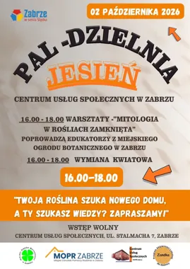 Grafika promocyjna wydarzenia PAL-dzielnia – wymiana roślin i warsztaty „Mitologia w roślinach zamknięta”