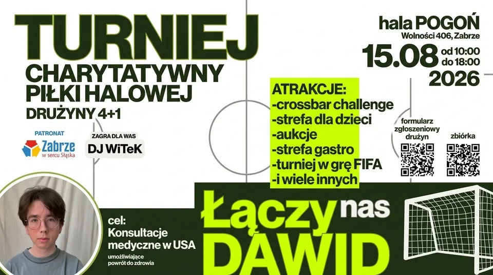 Grafika promocyjna wydarzenia Turniej Charytatywny „Łączy Nas Dawid” w Zabrzu