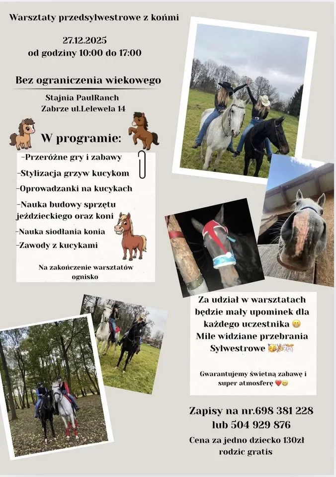 Grafika promocyjna wydarzenia Warsztaty Przedsylwestrowe w Paul Ranch — dzień z końmi i wyciszeniem