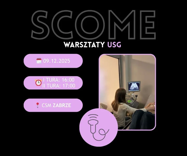 Grafika promocyjna wydarzenia WARSZTATY USG ZABRZE — praktyczne warsztaty ultrasonograficzne w Zabrzu