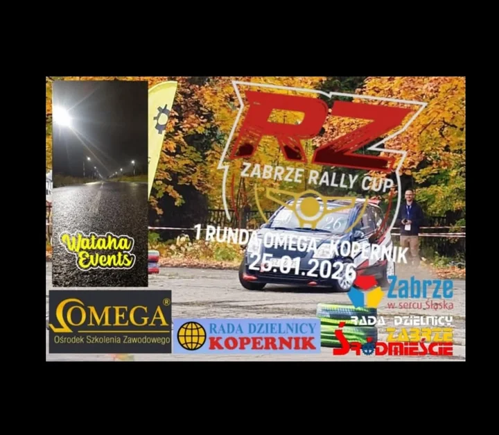 Grafika promocyjna wydarzenia Zabrze Rally Cup — 1. Runda Omega (25 stycznia 2026)