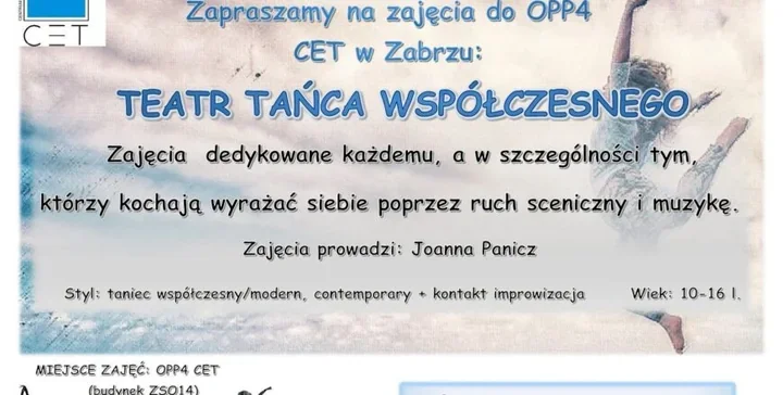 Teatr tańca współczesnego w Zabrzu. Zapisy dla osób w wieku 10–16 lat